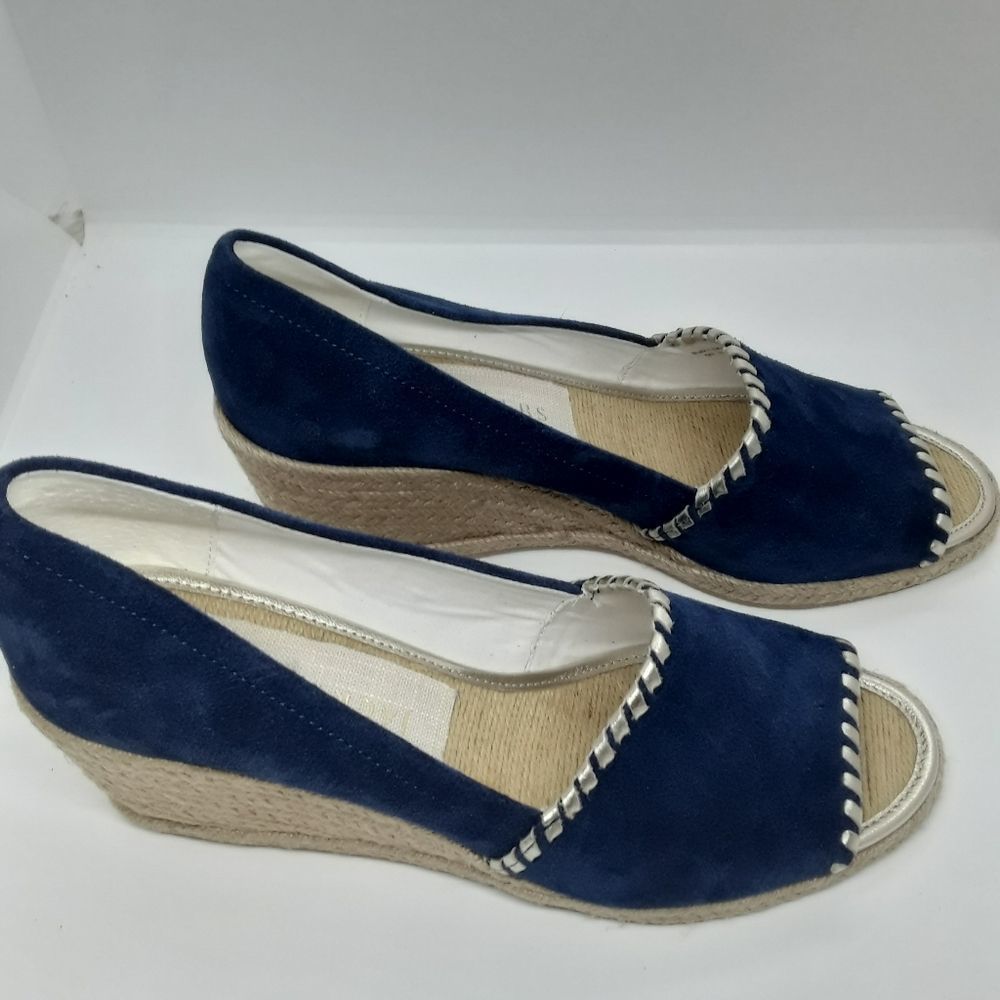 Jack Rogers Palmer Wedges Midnight Blue & Gold Stitching  Size 9M/NWT - Picture 3 of 10